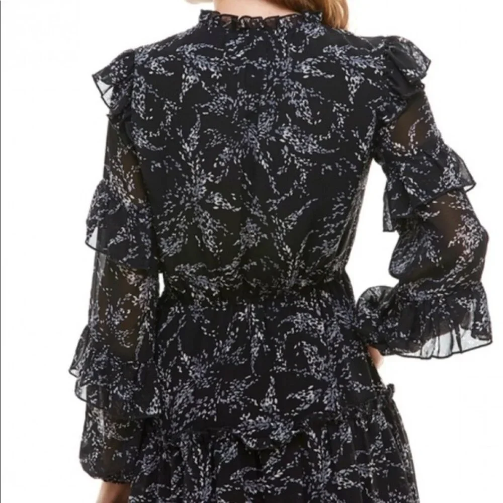 TCEC Dress Ruffle Tiered Black Floral Medium Romantic Weddings Date Night Travel - Picture 7 of 9